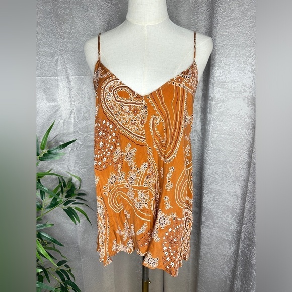 NWT ZARA Printed Boho Camisole Flowy Top in Brown & White Sz L - Picture 3 of 10